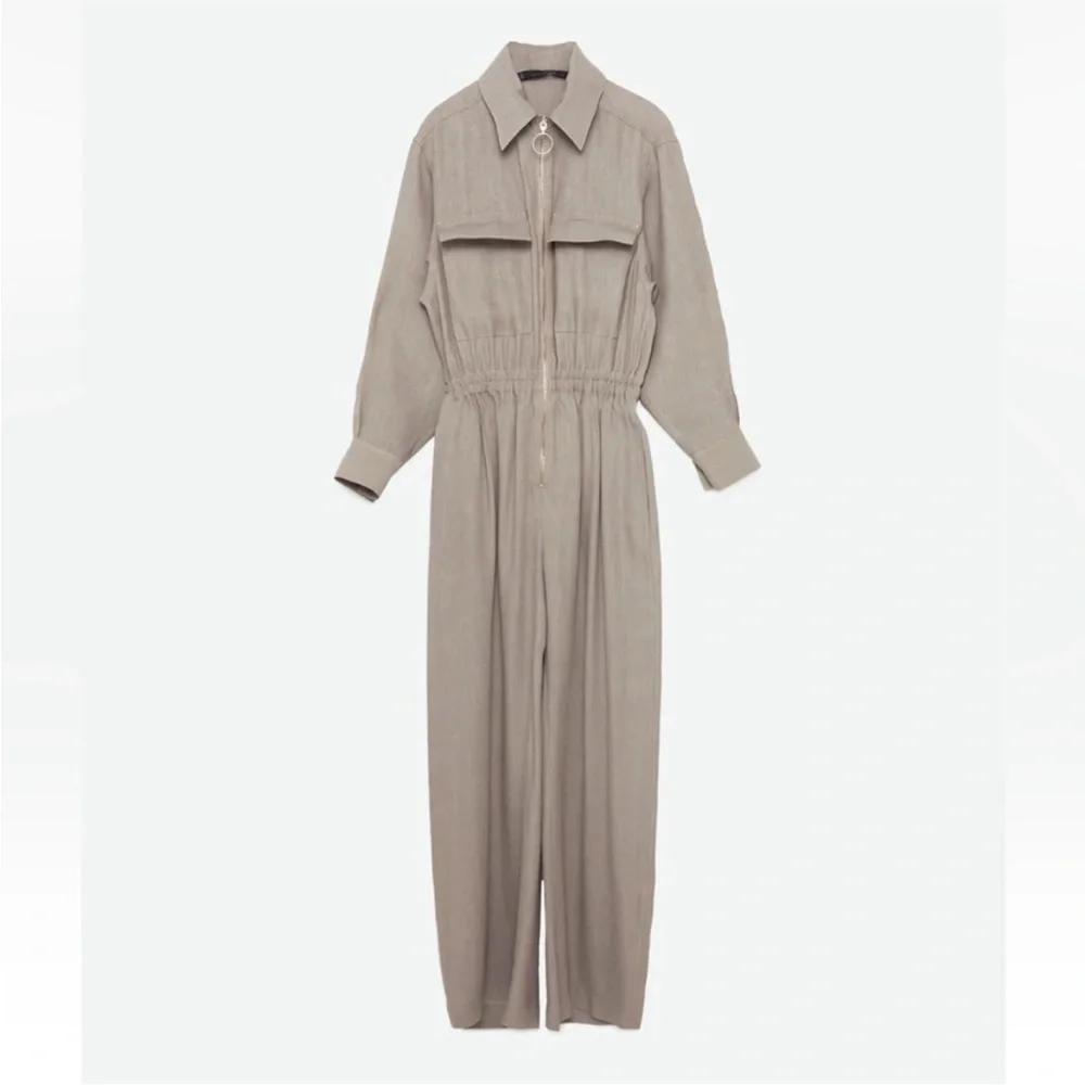 ZARA Studio Canvas Linen Utility Jumpsuit XS BLOGGER FAVORITE